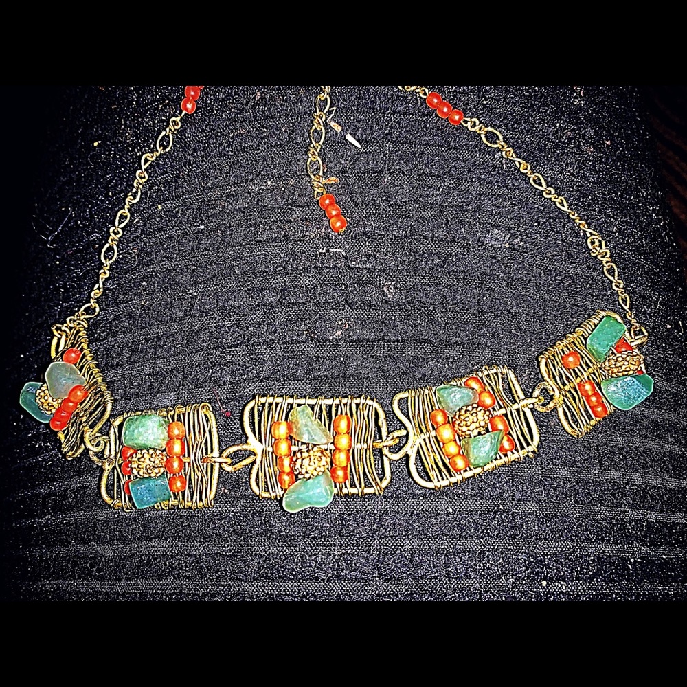 Beautiful brass and jade necklace